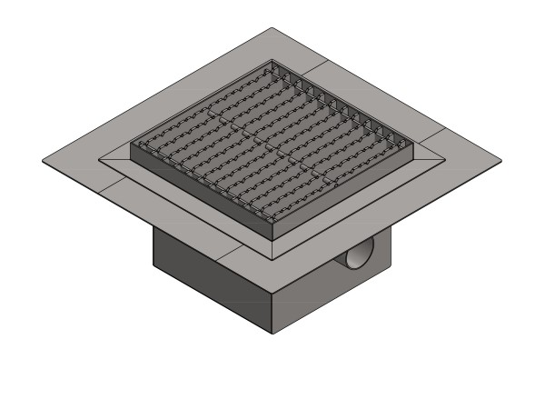 Sifone a pavimento con griglia, 250mm x 250mm x 188mm Ø50mm orizzontale, CARRABILE ANTISCIVOLO con FLANGIA per IMPERMEABILIZZAZIONE