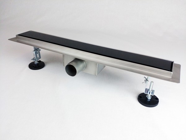 Kanaleta tuš s ČRNIM KALJENIM STEKLENIM pokrovom, dimenzij: 1000(d)x70(š)x70(v)mm INOX