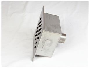 Talni sifon komplet s čelno ploščo debeline 5mm s PERFORIRANIM VZORCEM (AVTOPOVOZNO) 150x150x68mm INOX Ø30mm vertikalno